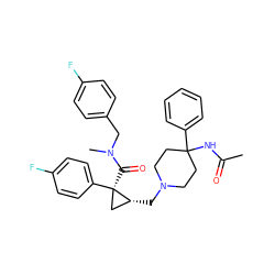 CC(=O)NC1(c2ccccc2)CCN(C[C@@H]2C[C@@]2(C(=O)N(C)Cc2ccc(F)cc2)c2ccc(F)cc2)CC1 ZINC000066075092