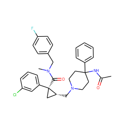 CC(=O)NC1(c2ccccc2)CCN(C[C@@H]2C[C@@]2(C(=O)N(C)Cc2ccc(F)cc2)c2cccc(Cl)c2)CC1 ZINC000066077163