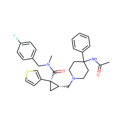 CC(=O)NC1(c2ccccc2)CCN(C[C@@H]2C[C@@]2(C(=O)N(C)Cc2ccc(F)cc2)c2ccsc2)CC1 ZINC000066066593