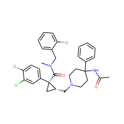 CC(=O)NC1(c2ccccc2)CCN(C[C@@H]2C[C@@]2(C(=O)N(C)Cc2ccccc2Cl)c2ccc(Cl)c(Cl)c2)CC1 ZINC000014209330