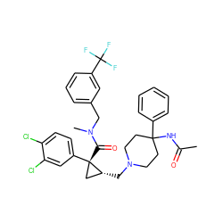 CC(=O)NC1(c2ccccc2)CCN(C[C@@H]2C[C@]2(C(=O)N(C)Cc2cccc(C(F)(F)F)c2)c2ccc(Cl)c(Cl)c2)CC1 ZINC000066066113