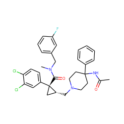 CC(=O)NC1(c2ccccc2)CCN(C[C@@H]2C[C@]2(C(=O)N(C)Cc2cccc(F)c2)c2ccc(Cl)c(Cl)c2)CC1 ZINC000066073648