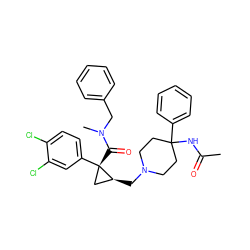 CC(=O)NC1(c2ccccc2)CCN(C[C@H]2C[C@]2(C(=O)N(C)Cc2ccccc2)c2ccc(Cl)c(Cl)c2)CC1 ZINC000066066481