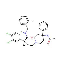 CC(=O)NC1(c2ccccc2)CCN(C[C@H]2C[C@]2(C(=O)N(C)Cc2ccccc2C)c2ccc(Cl)c(Cl)c2)CC1 ZINC000066066192