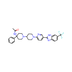 CC(=O)NC1(c2ccccc2)CCN(C2CCN(c3ccc(-c4nc5ccc(C(F)(F)F)cc5[nH]4)cn3)CC2)CC1 ZINC001772650728