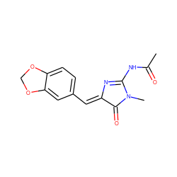 CC(=O)NC1=N/C(=C\c2ccc3c(c2)OCO3)C(=O)N1C ZINC000072107085