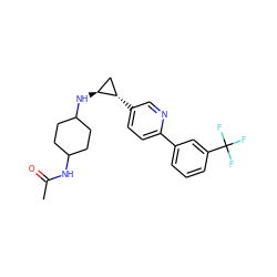 CC(=O)NC1CCC(N[C@H]2C[C@@H]2c2ccc(-c3cccc(C(F)(F)F)c3)nc2)CC1 ZINC000150026691