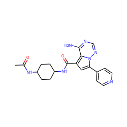 CC(=O)NC1CCC(NC(=O)c2cc(-c3ccncc3)n3ncnc(N)c23)CC1 ZINC000169704042