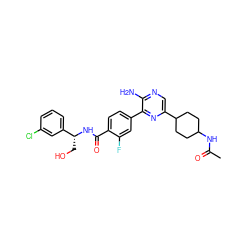 CC(=O)NC1CCC(c2cnc(N)c(-c3ccc(C(=O)N[C@H](CO)c4cccc(Cl)c4)c(F)c3)n2)CC1 ZINC001772576054