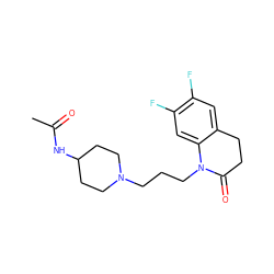 CC(=O)NC1CCN(CCCN2C(=O)CCc3cc(F)c(F)cc32)CC1 ZINC000064553531