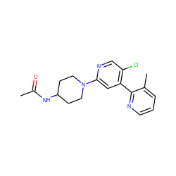 CC(=O)NC1CCN(c2cc(-c3ncccc3C)c(Cl)cn2)CC1 ZINC000146774751