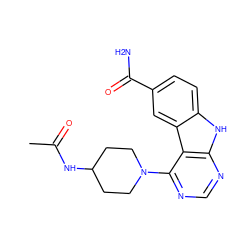 CC(=O)NC1CCN(c2ncnc3[nH]c4ccc(C(N)=O)cc4c23)CC1 ZINC000034021835