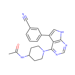 CC(=O)NC1CCN(c2ncnc3[nH]cc(-c4cccc(C#N)c4)c23)CC1 ZINC000210710102