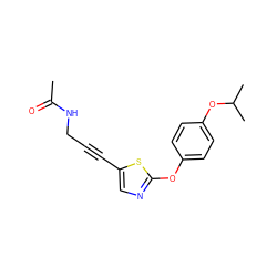 CC(=O)NCC#Cc1cnc(Oc2ccc(OC(C)C)cc2)s1 ZINC000012339887