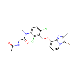 CC(=O)NCC(=O)N(C)c1ccc(Cl)c(COc2cccn3c(Br)c(C)nc23)c1Cl ZINC000013778293