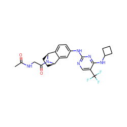 CC(=O)NCC(=O)N1[C@H]2CC[C@@H]1c1cc(Nc3ncc(C(F)(F)F)c(NC4CCC4)n3)ccc12 ZINC000043196229