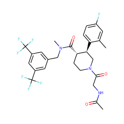 CC(=O)NCC(=O)N1CC[C@H](C(=O)N(C)Cc2cc(C(F)(F)F)cc(C(F)(F)F)c2)[C@@H](c2ccc(F)cc2C)C1 ZINC000059778207