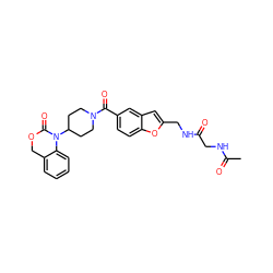 CC(=O)NCC(=O)NCc1cc2cc(C(=O)N3CCC(N4C(=O)OCc5ccccc54)CC3)ccc2o1 ZINC000013441712