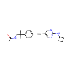 CC(=O)NCC(C)(C)c1ccc(C#Cc2cnc(NC3CCC3)nc2)cc1 ZINC000113412142