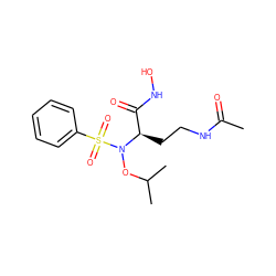 CC(=O)NCC[C@H](C(=O)NO)N(OC(C)C)S(=O)(=O)c1ccccc1 ZINC000473089239