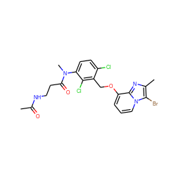 CC(=O)NCCC(=O)N(C)c1ccc(Cl)c(COc2cccn3c(Br)c(C)nc23)c1Cl ZINC000027639351