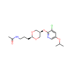 CC(=O)NCCC[C@H]1OC[C@@H](Oc2ncc(OC(C)C)cc2Cl)CO1 ZINC000116486024