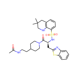 CC(=O)NCCC1CCN(C(=O)[C@H](Cc2nc3ccccc3s2)NS(=O)(=O)c2cccc3c2NCC(C)(C)C3)CC1 ZINC000028761831