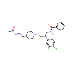 CC(=O)NCCC1CCN(CC[C@H](CN(C)C(=O)c2ccccc2)c2ccc(Cl)c(Cl)c2)CC1 ZINC000029566229