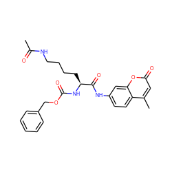 CC(=O)NCCCC[C@H](NC(=O)OCc1ccccc1)C(=O)Nc1ccc2c(C)cc(=O)oc2c1 ZINC000049771967