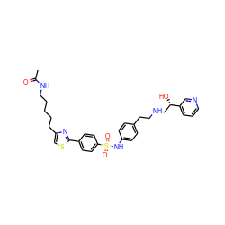 CC(=O)NCCCCCc1csc(-c2ccc(S(=O)(=O)Nc3ccc(CCNC[C@H](O)c4cccnc4)cc3)cc2)n1 ZINC000029570315