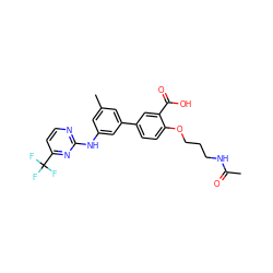 CC(=O)NCCCOc1ccc(-c2cc(C)cc(Nc3nccc(C(F)(F)F)n3)c2)cc1C(=O)O ZINC001772642750