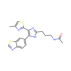 CC(=O)NCCCc1nc(-c2nc(C)cs2)c(-c2ccc3ncsc3c2)[nH]1 ZINC000095561720