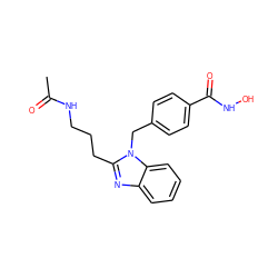 CC(=O)NCCCc1nc2ccccc2n1Cc1ccc(C(=O)NO)cc1 ZINC000221909061