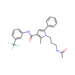 CC(=O)NCCCn1c(-c2ccccc2)cc(C(=O)Nc2cccc(C(F)(F)F)c2)c1C ZINC000220759124