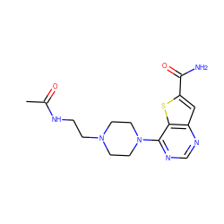 CC(=O)NCCN1CCN(c2ncnc3cc(C(N)=O)sc23)CC1 ZINC000095590148