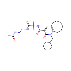 CC(=O)NCCNC(=O)C(C)(C)NC(=O)c1cc2c(n(CC3CCCCC3)c1=O)CCCCCC2 ZINC000084633747