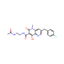 CC(=O)NCCNC(=O)c1c(O)c2ncc(Cc3ccc(F)cc3)cc2n(C)c1=O ZINC000103103390