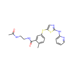 CC(=O)NCCNC(=O)c1cc(Sc2cnc(Nc3ccccn3)s2)ccc1C ZINC000029038328