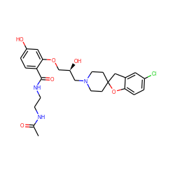 CC(=O)NCCNC(=O)c1ccc(O)cc1OC[C@@H](O)CN1CCC2(CC1)Cc1cc(Cl)ccc1O2 ZINC000038750656