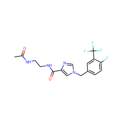 CC(=O)NCCNC(=O)c1cn(Cc2ccc(F)c(C(F)(F)F)c2)cn1 ZINC000066074100