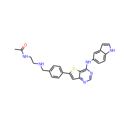 CC(=O)NCCNCc1ccc(-c2cc3ncnc(Nc4ccc5[nH]ccc5c4)c3s2)cc1 ZINC000013588179