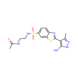 CC(=O)NCCNS(=O)(=O)c1ccc2nc(-c3c(C)n[nH]c3N)sc2c1 ZINC000114398314