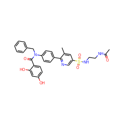 CC(=O)NCCNS(=O)(=O)c1cnc(-c2ccc(N(Cc3ccccc3)C(=O)c3ccc(O)cc3O)cc2)c(C)c1 ZINC000653758382