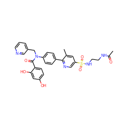 CC(=O)NCCNS(=O)(=O)c1cnc(-c2ccc(N(Cc3cccnc3)C(=O)c3ccc(O)cc3O)cc2)c(C)c1 ZINC000653760135