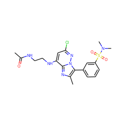 CC(=O)NCCNc1cc(Cl)nn2c(-c3cccc(S(=O)(=O)N(C)C)c3)c(C)nc12 ZINC000230504136