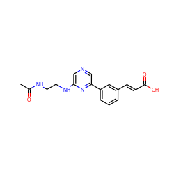 CC(=O)NCCNc1cncc(-c2cccc(/C=C/C(=O)O)c2)n1 ZINC000040430431