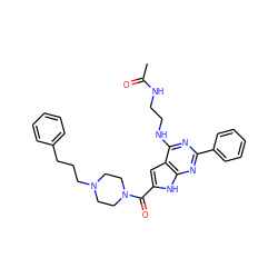 CC(=O)NCCNc1nc(-c2ccccc2)nc2[nH]c(C(=O)N3CCN(CCCc4ccccc4)CC3)cc12 ZINC000053175300