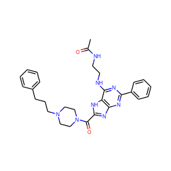 CC(=O)NCCNc1nc(-c2ccccc2)nc2nc(C(=O)N3CCN(CCCc4ccccc4)CC3)[nH]c12 ZINC000653739157