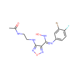 CC(=O)NCCNc1nonc1C(=Nc1ccc(F)c(Br)c1)NO ZINC001772628363