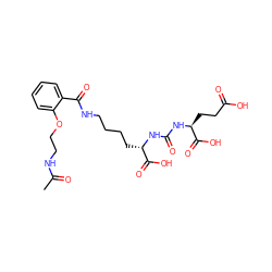 CC(=O)NCCOc1ccccc1C(=O)NCCCC[C@H](NC(=O)N[C@@H](CCC(=O)O)C(=O)O)C(=O)O ZINC000299840217